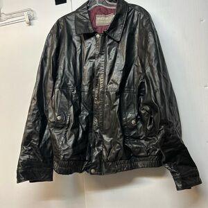 Oakton Black Leather Bomber Jacket for Men